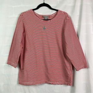 Vintage Red White Strip Top Silver Glitter Star Lg